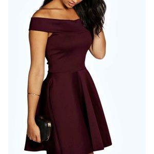 Boohoo Off the Shoulder Skater Dress